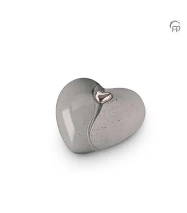 Kleine Keramische Hart Urn Dubbel Grijs