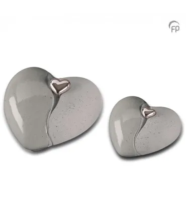 Kleine Keramische Hart Urn Dubbel Grijs