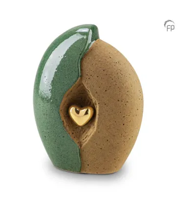 Grote Keramische Urn Groen met Zandkleur