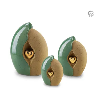 Grote Keramische Urn Groen met Zandkleur