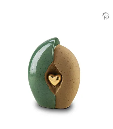 Middelgrote Keramische Urn Groen met Zandkleur