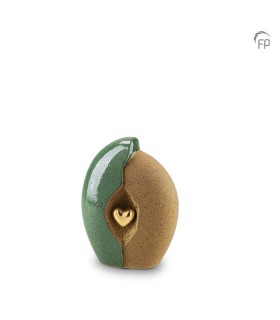 Keramische Mini Urn Groen met Zandkleur