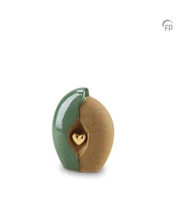 Keramische Mini Urn Groen met Zandkleur