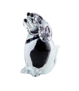 Glazen Memorie Urn Hond Zwart Wit Zittend