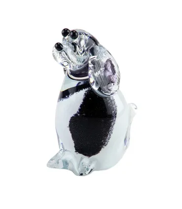 Glazen Memorie Urn Hond Zwart Wit Zittend