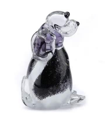 Glazen Memorie Urn Hond Zwart Wit Zittend