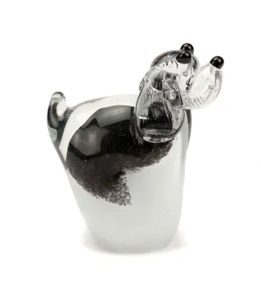 Glazen Memorie Urn Hond Zwart Wit Staand