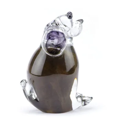 Glazen Memorie Urn Hond Bruin Zittend