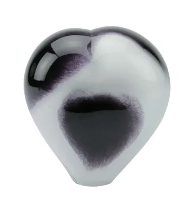 Glazen Memorie Urn Big Heart Opaque Zwart-Wit