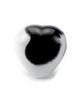 Glazen Memorie Urn Small Heart Opaque Zwart-Wit