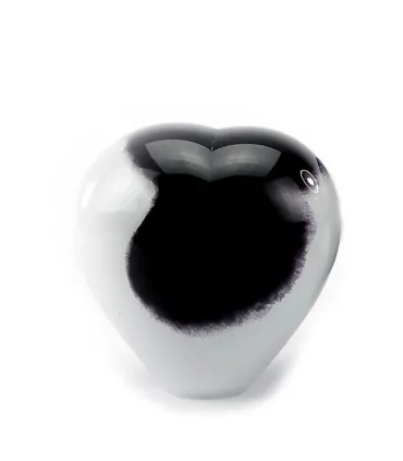 Glazen Memorie Urn Small Heart Opaque Zwart-Wit