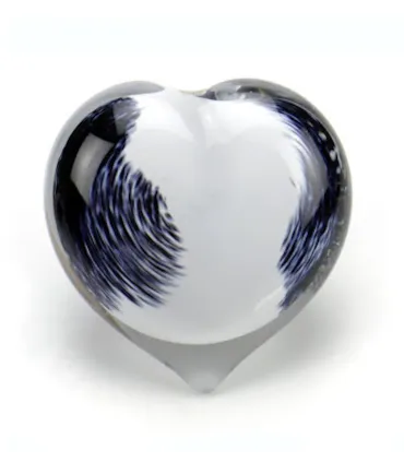 Glazen Memorie Knuffelkeitje Pebble Heart Opaque Zwart-Wit
