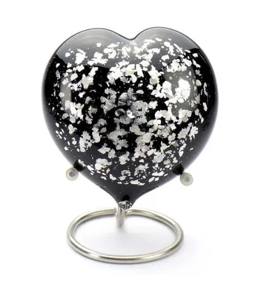 Glazen Memorie Urn Hart Zwart-Zilverkleur