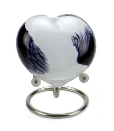 Glazen Memorie Knuffelkeitje Pebble Heart Opaque Zwart-Wit