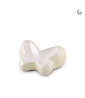 Kleine Metalen Urn Ivoor/Wit Butterfly