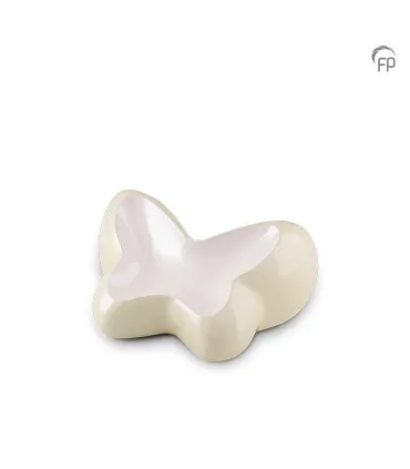 Kleine Metalen Urn Ivoor/Wit Butterfly