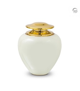 Grote Metalen Urn Satori Parelmoer Wit met Goudkleur
