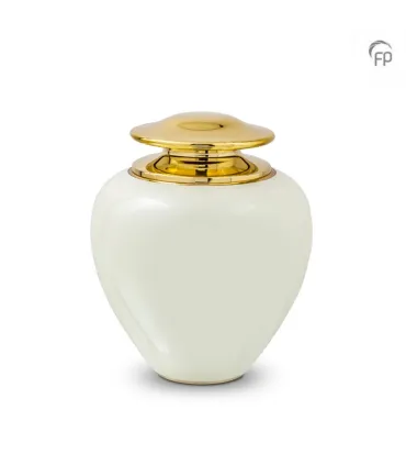 Grote Metalen Urn Satori Parelmoer Wit met Goudkleur