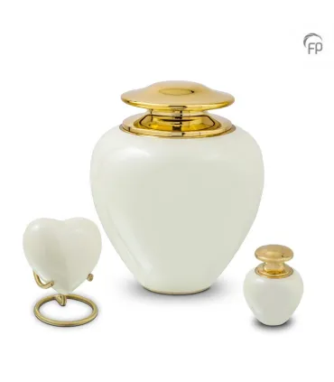 Metalen Mini Urn Satori Parelmoer Wit met Goudkleur