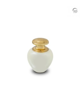 Metalen Mini Urn Satori Parelmoer Wit met Goudkleur