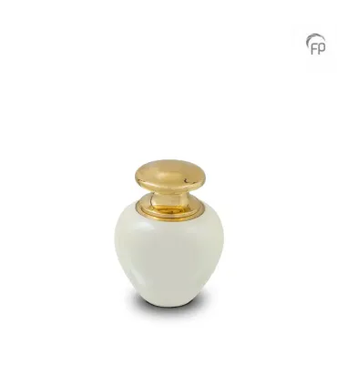 Metalen Mini Urn Satori Parelmoer Wit met Goudkleur