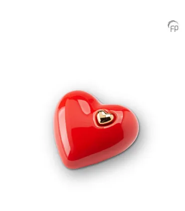 Kleine Keramische Hart Urn 'Mastaba' Rood Hoogglans