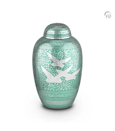 Grote Metalen Urn Vogels Groen