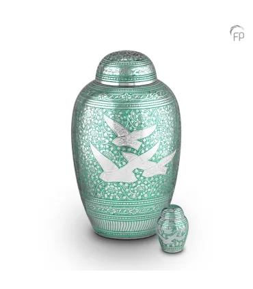 Metalen Mini Urn 'Vogels' Groen