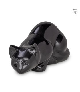 Kleine Metalen Dierenurn Liggende Kat Zwart