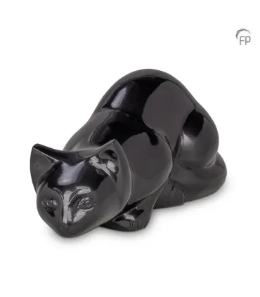 Kleine Metalen Dierenurn Liggende Kat Zwart