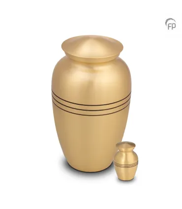 Grote Metalen Urn Goudkleur/Bronskleur met Zwarte Banden