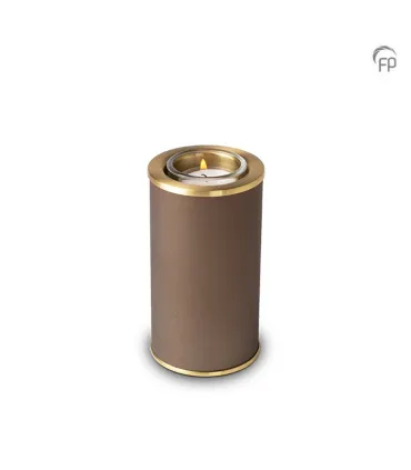 Kleine Metalen Kaarsenhouder Bruin met Goudkleurige Banden