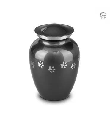 Grote Metalen Dierenurn Pootafdrukjes Zwart/Grijs