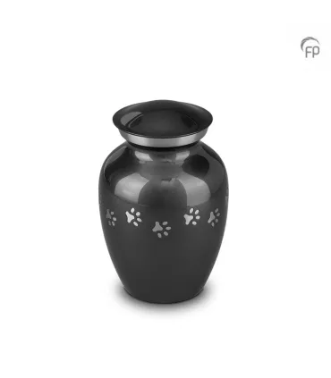 Middelgrote Metalen Dierenurn Pootafdrukjes Zwart/Grijs