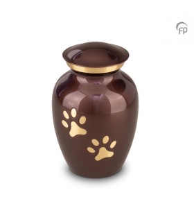 Grote Metalen Dierenurn Pootafdrukjes Bruin met Goudkleur