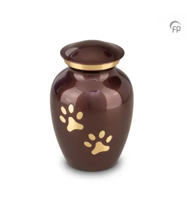 Grote Metalen Dierenurn Pootafdrukjes Bruin met Goudkleur