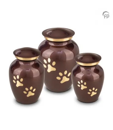 Grote Metalen Dierenurn Pootafdrukjes Bruin met Goudkleur