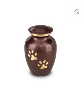 Middelgrote Metalen Dierenurn Pootafdrukjes Bruin met Goudkleur