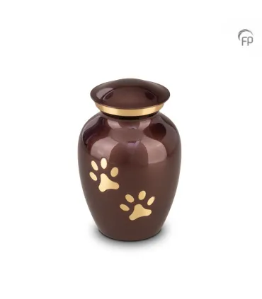 Middelgrote Metalen Dierenurn Pootafdrukjes Bruin met Goudkleur