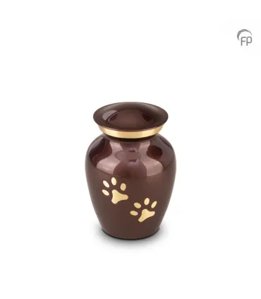 Kleine Metalen Dierenurn Pootafdrukjes Bruin met Goudkleur