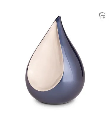 Grote Metalen Urn Teardrop Blauw met Zilverkleur