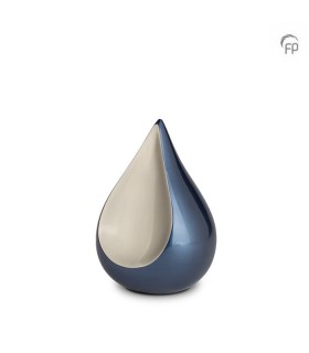 Kleine Metalen Urn Teardrop Blauw met Zilverkleur