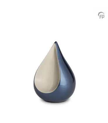 Kleine Metalen Urn Teardrop Blauw met Zilverkleur