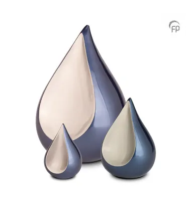 Kleine Metalen Urn Teardrop Blauw met Zilverkleur