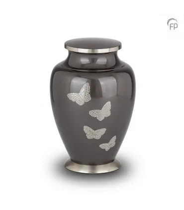 Grote Metalen Urn Vlinders Antraciet Grijs