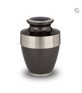 Grote Metalen Urn Zwart met Zilverkleurige Banden