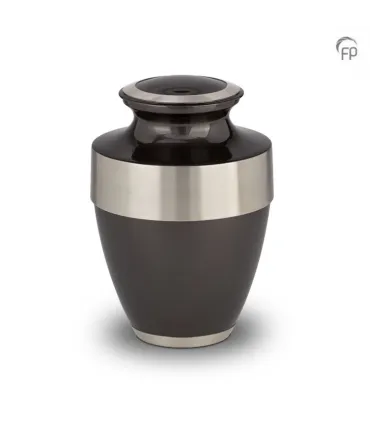 Grote Metalen Urn Zwart met Zilverkleurige Banden