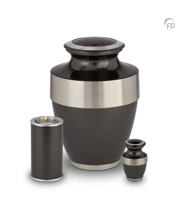 Grote Metalen Urn Zwart met Zilverkleurige Banden