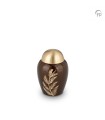 Messing Mini Urn Bruin met Goudkleurige Blad Gravure