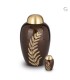 Messing Mini Urn Bruin met Goudkleurige Blad Gravure
